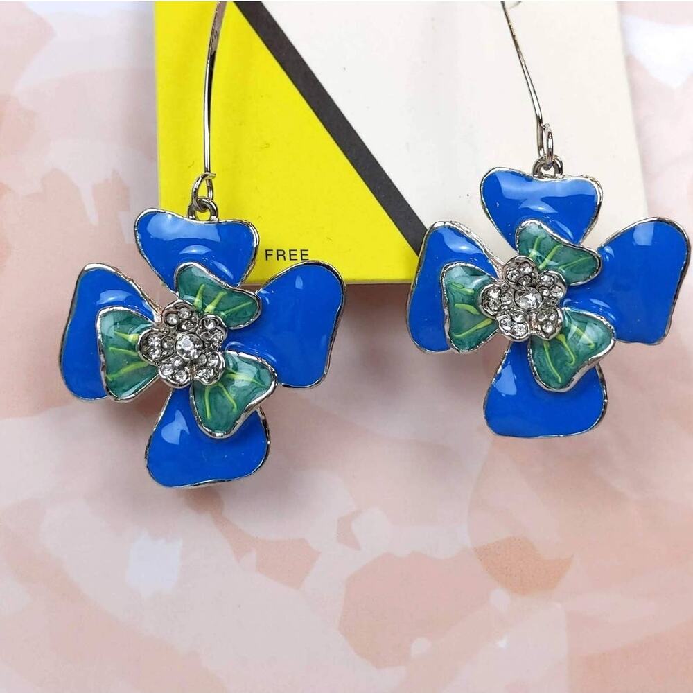 Prabal Gurung for Target Dresden Blue and Green Flower Drop Earrings NWT 2013